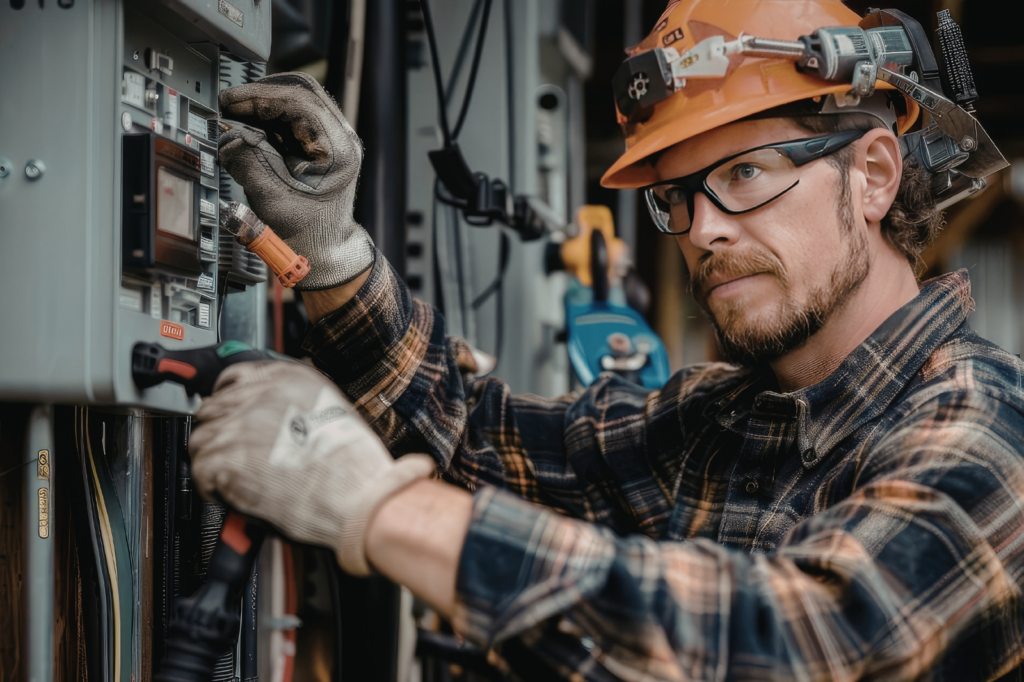 Technician inspecting an industrial electrical panel to diagnose AC drive failure causes