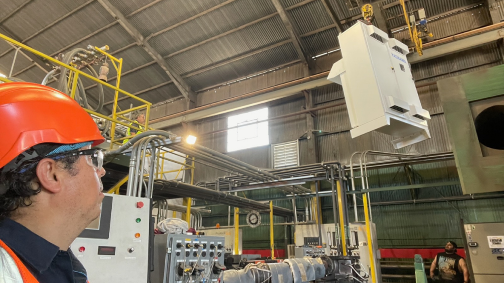 Industrial extruder with Yaskawa drive equipment installed during a DC-to-AC retrofit by Control Concepts.